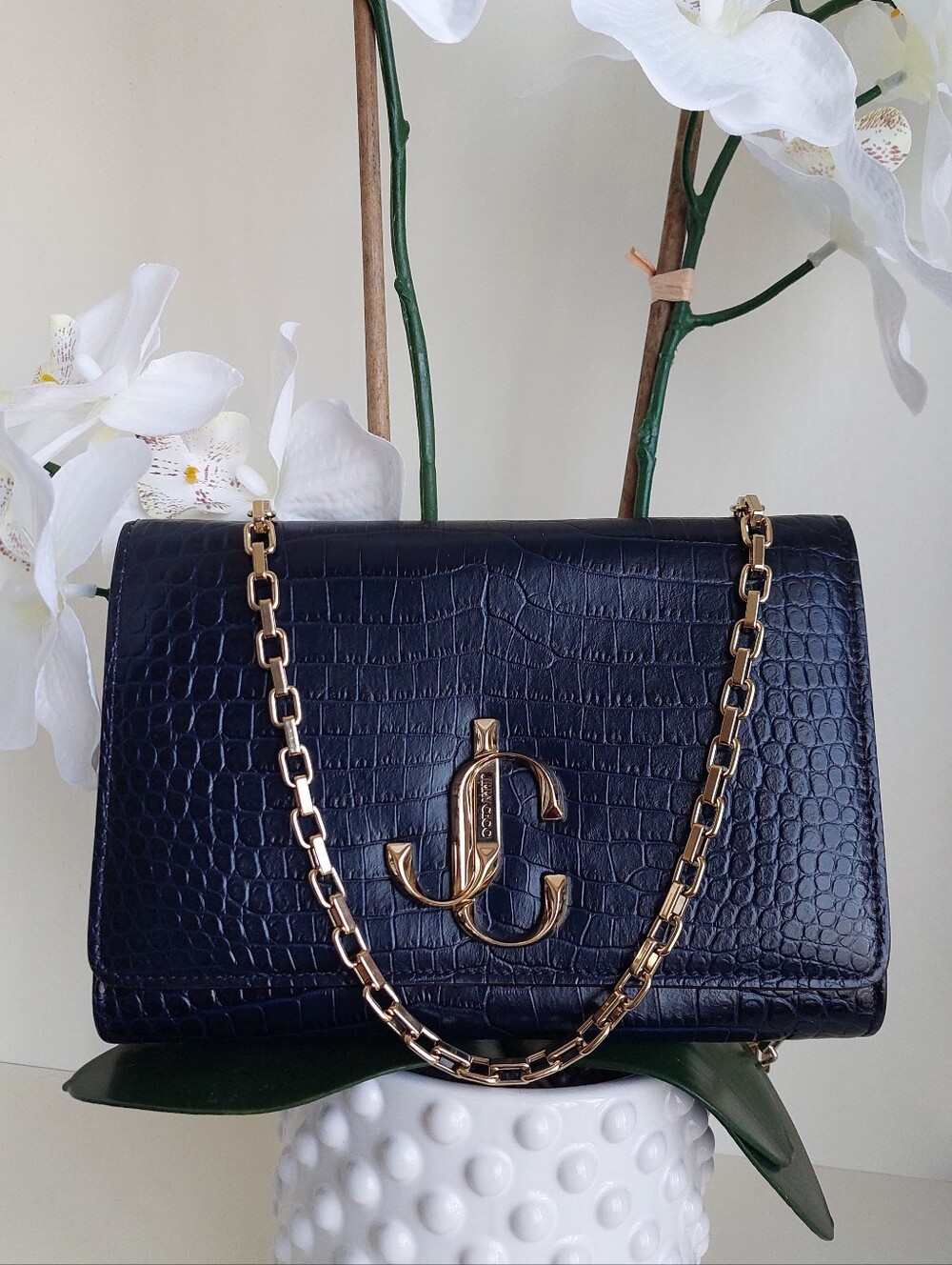 Jimmy Choo Varenne Navy Blue Croc Clutch Bag